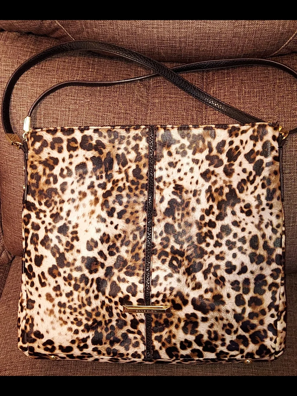 Anne Klein Leopard Print Satchel with Black Trim